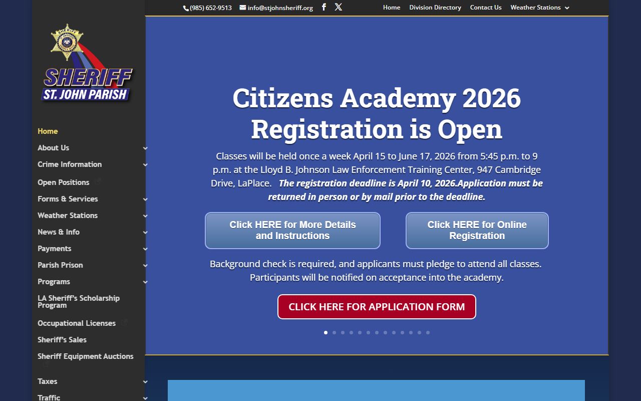 St. John the Baptist Parish Sheriff website LaPlace 24 hour booking records