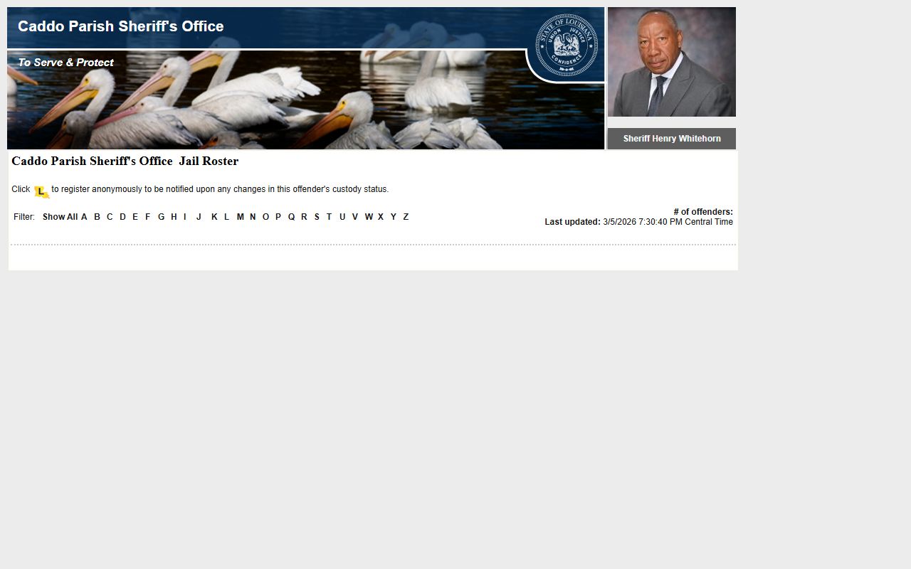 Caddo Parish LAVNS inmate search Shreveport 24 hour booking