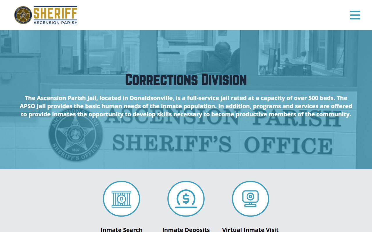 Ascension Parish Corrections Division for booking records and inmate data