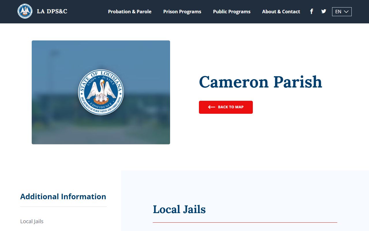 Cameron Parish corrections and 24 hour booking information page