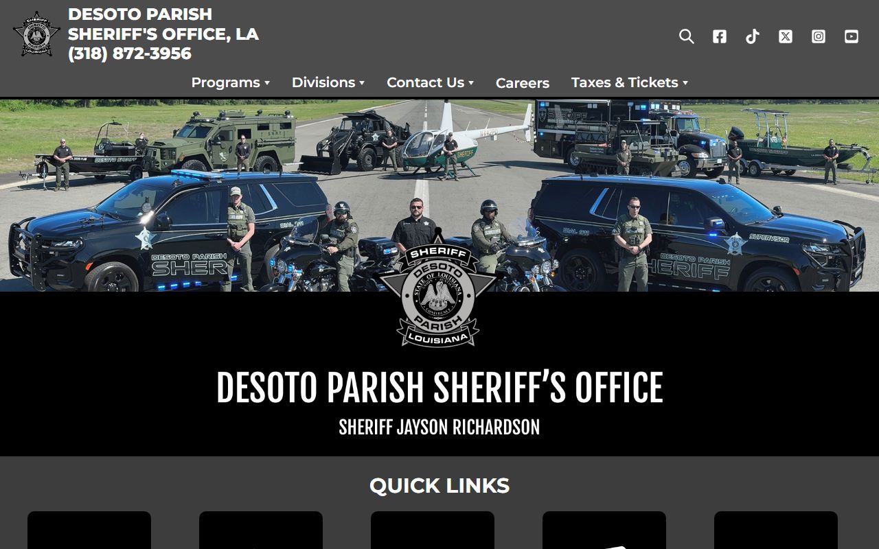 DeSoto Parish Sheriff Office website for 24 hour booking records
