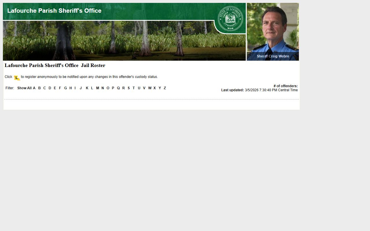 Lafourche Parish 24 hour booking LAVNS notification system