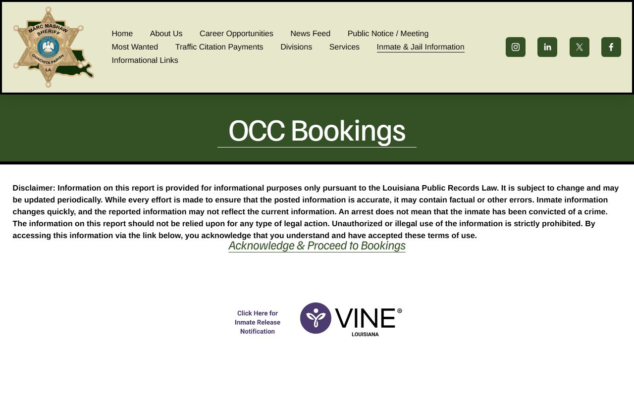 Ouachita Parish 24 hour booking recent arrests page