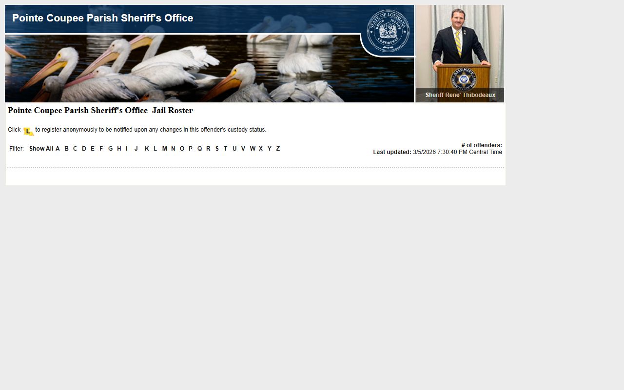 Pointe Coupee Parish 24 hour booking LAVNS roster