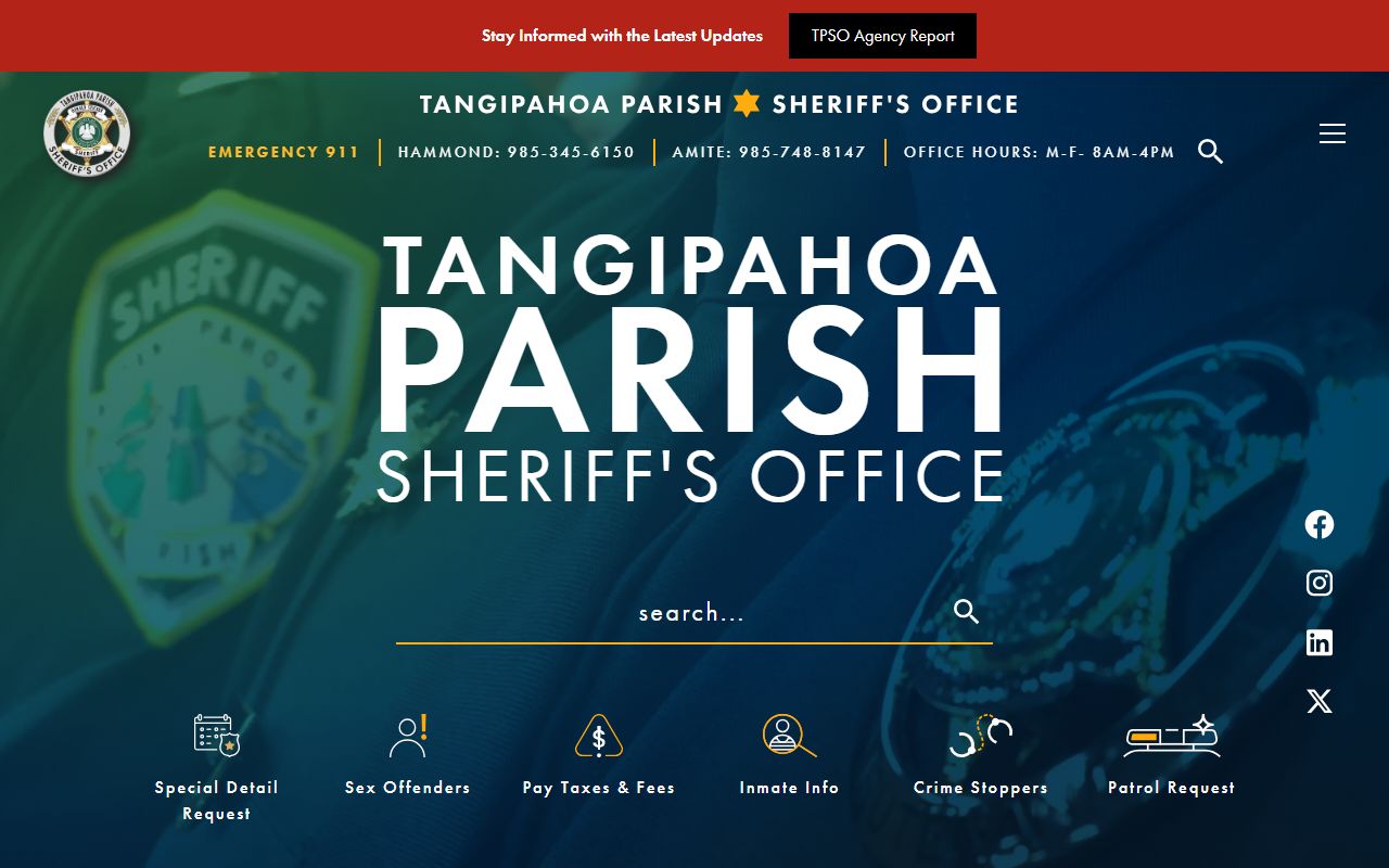 Tangipahoa Parish Sheriff website for 24 hour booking records search
