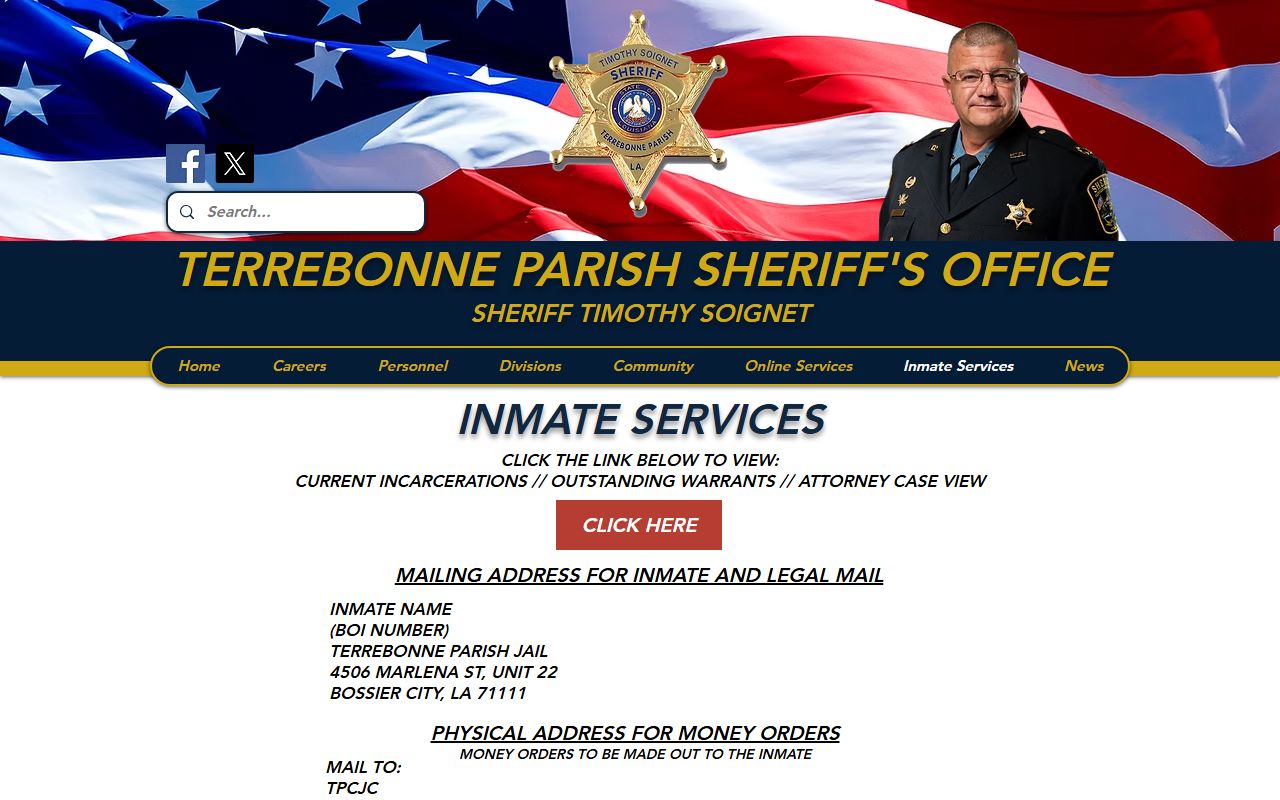 Terrebonne Parish 24 hour booking inmate services portal